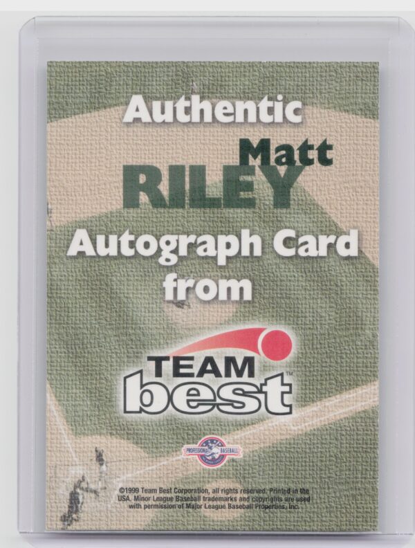 1999 Team Best Rookie Matt Riley AU #NNO Shorebirds Autographs - Image 3
