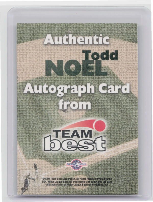 1999 Team Best Rookie Todd Noel AU #NNO Cubbies Autographs - Image 3
