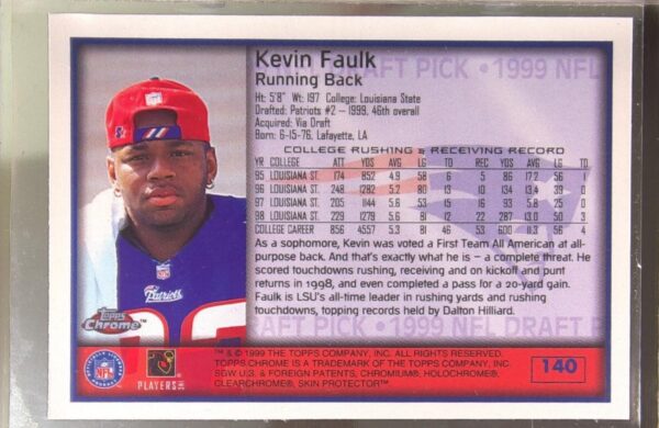 1999 Topps Chrome Kevin Faulk RC #140 Patriots - Image 3