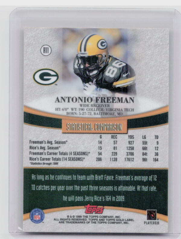 1999 Topps Gold Label Antonio Freeman #R11 Packers Race to... Gold - Image 3