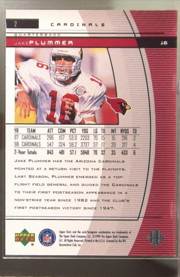 1999 UD Black Diamond Jake Plummer #2 Cardinals - Image 3