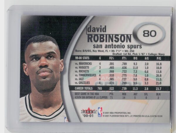 2000-01 E-X David Robinson #80 Spurs - Image 3