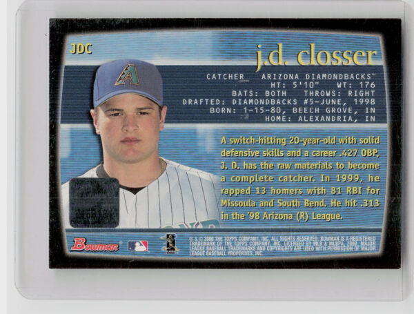 2000 Bowman J.D. Closser AU #JDC Diamondbacks Autographs - Image 3