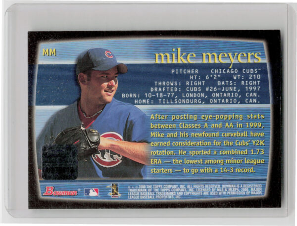 2000 Bowman Mike Meyers AU #MM Cubs Autographs - Image 3