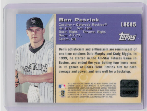 2000 Bowman's Best Ben Petrick AU #LRCA5 Rockies Locker Room Collection Autograp - Image 3