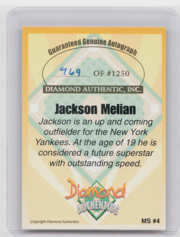 2000 Diamond Authentics Autographs Jackson Melian AU SN1250 #MS4 Bats Magnificen - Image 3