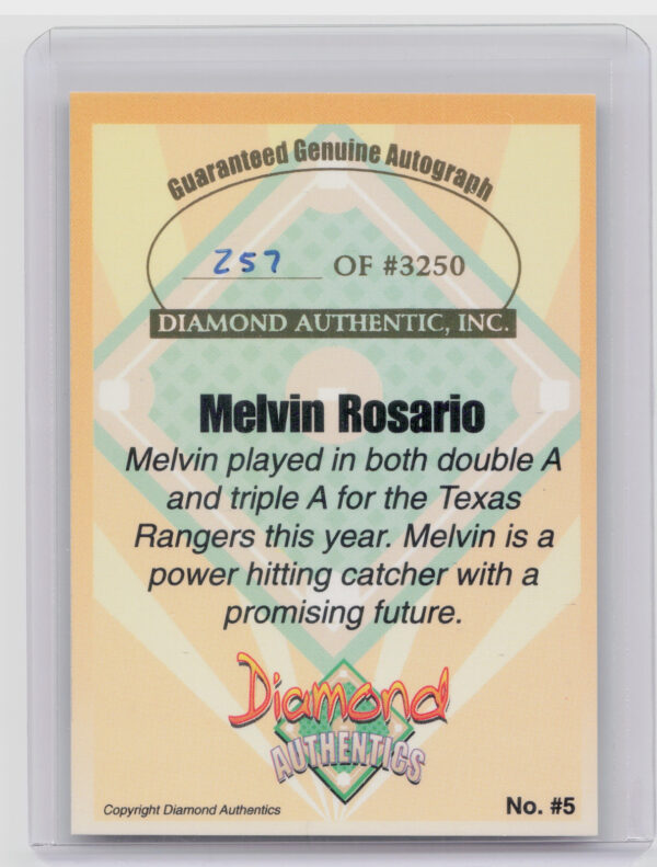 2000 Diamond Authentics Autographs Melvin Rosario AU SN3250 #5 Wings - Image 3