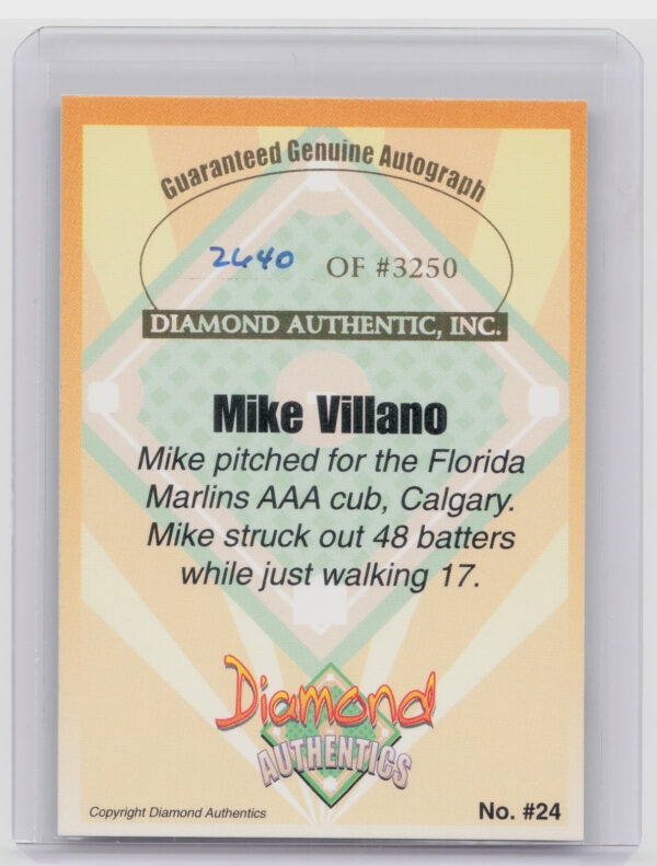 2000 Diamond Authentics Autographs Mike Villano AU SN3250 #24 Cannons - Image 3