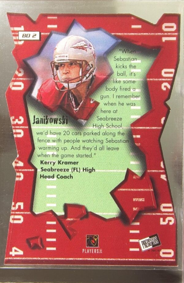 2000 Press Pass Sebastian Janikowski RC #BO2 Seminoles Breakout Die-Cut - Image 3