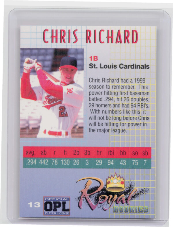 2000 Royal Rookies Chris Richard AU SN4950 #13 Cardinals Autographs - Image 3