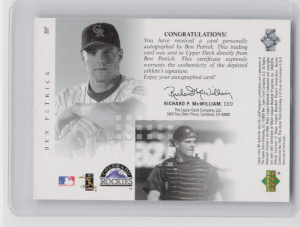 2000 SP Authentic Ben Petrick AU #BP Rockies SP Chirography - Image 3