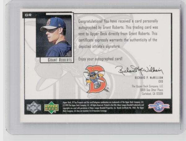 2000 SP Top Prospects Grant Roberts AU #GR Mets Chirography - Image 3