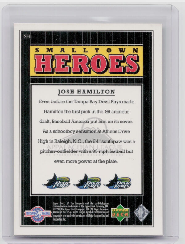 2000 SP Top Prospects Josh Hamilton #SH1 Rays Small Town Heroes - Image 3