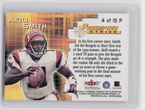 2000 SkyBox Akili Smith #4 P Bengals Preemptive Strike - Image 3