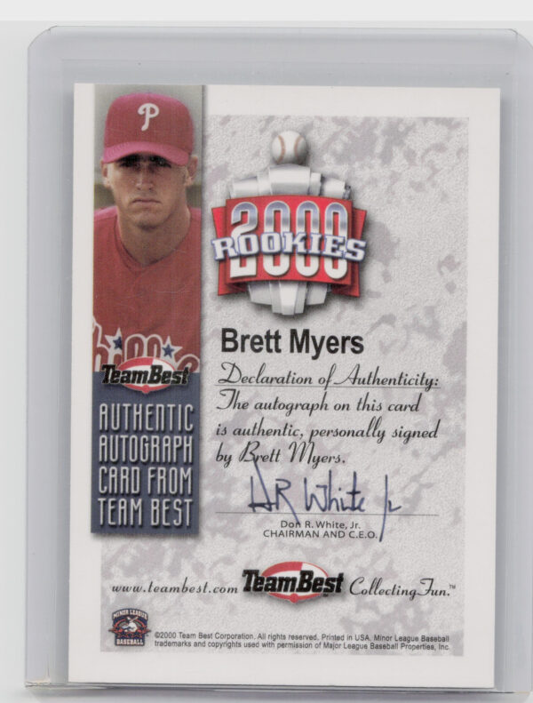 2000 Team Best Rookies Brett Myers AU #NNO Weevils Autographs - Image 3