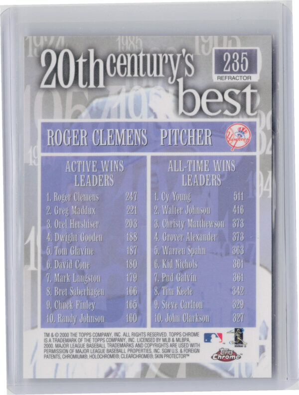 2000 Topps Chrome Roger Clemens Refractors #235 Yankees - Image 3
