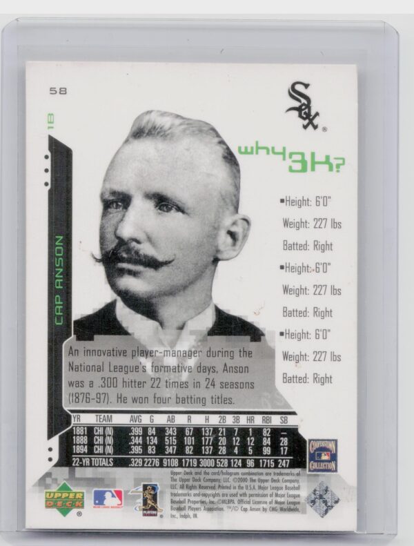 2000 Upper Deck Hitter's Club Cap Anson #58 Sox - Image 3