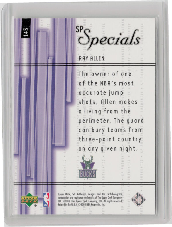 2001-02 SP Authentic Ray Allen SN2000 SPS #145 Bucks - Image 3