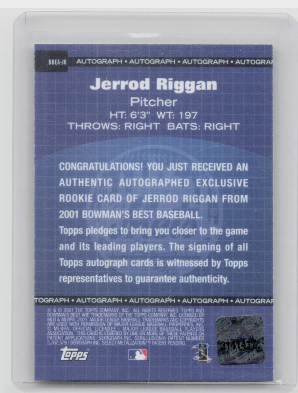2001 Bowman's Best Jerrod Riggan AU #BBEA-JR Mets Exclusive Autographs - Image 3