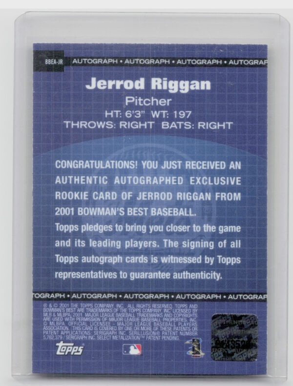 2001 Bowman's Best Jerrod Riggan AU #BBEA-JR Mets Exclusive Autographs - Image 3