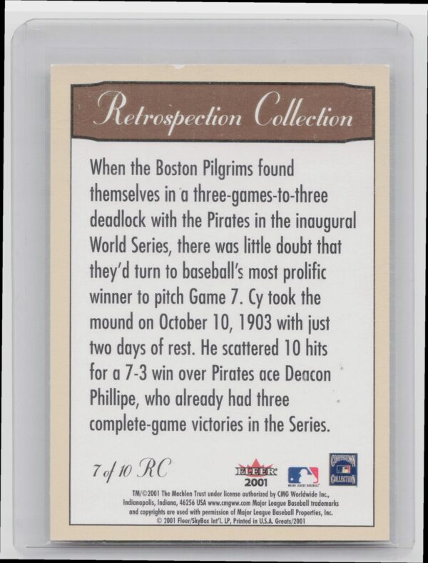 2001 Fleer Greats of the Game Cy Young #7 RC Pilgrims Retrospection Collection - Image 3