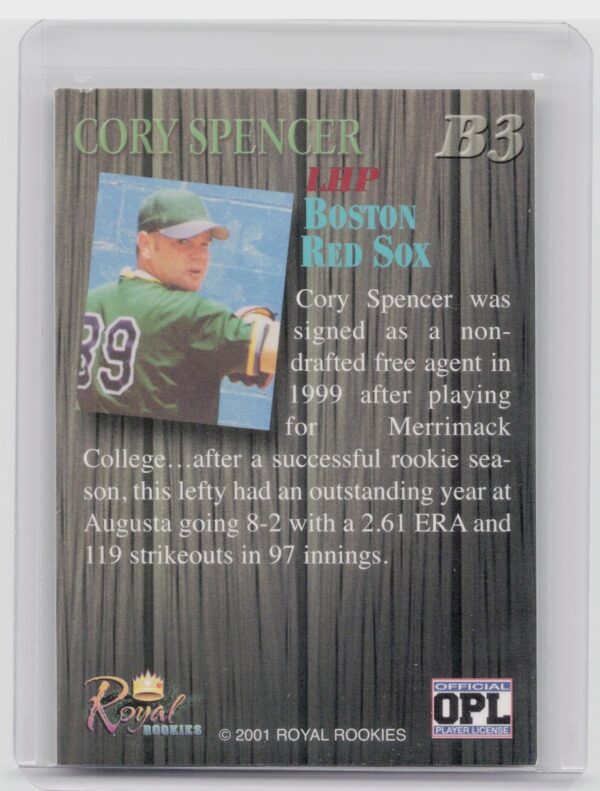 2001 Royal Rookies Throwbacks Corey Spencer Auto /3950 #B3 Sox Barnstormers Aut - Image 3