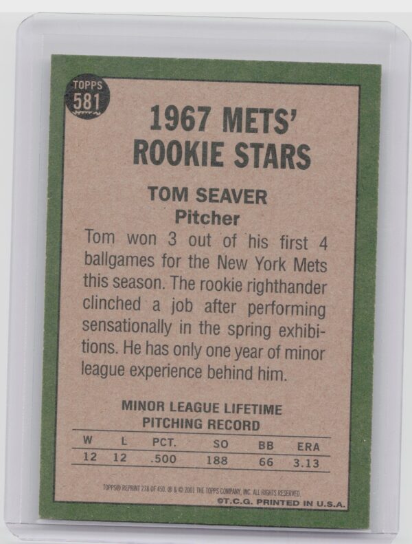 2001 Topps Archives Tom Seaver #278 Mets - Image 3