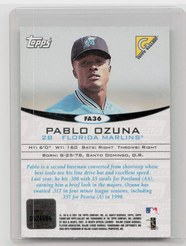 2001 Topps Fusion Pablo Ozuna AU #FA36 Marlins Autographs - Image 3