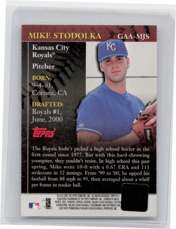2001 Topps Mike Stodolka AU #GAA-MJS Royals Golden Anniversary Autographs - Image 3