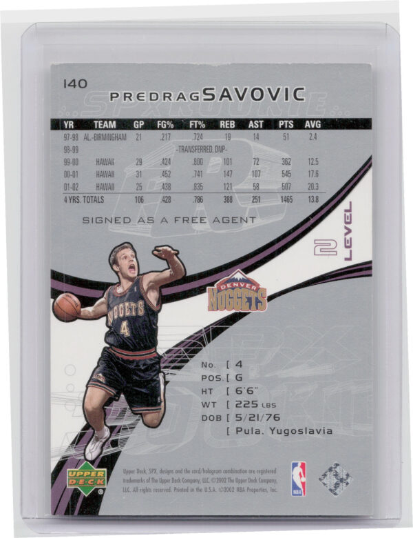 2002-03 SPx Predrag Savovic RC SN2599 #140 Nuggets - Image 3