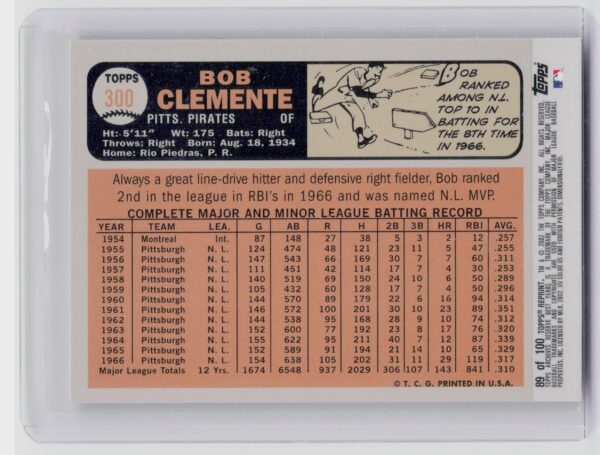 2002 Topps Archives Reserve Bob Clemente #89 Pirates - Image 3