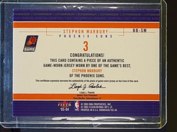 2003-04 Fleer Showcase Stephon Marbury JSY #BB-SM Suns Basketball's Best - Image 3