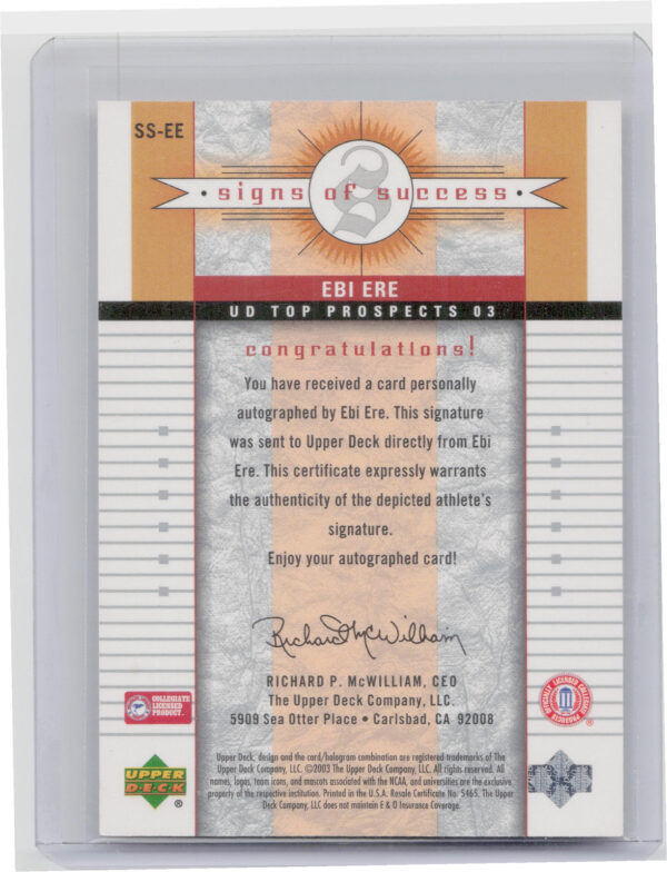 2003-04 UD Top Prospects Ebi Ere #SS-EE Sooners Signs of Success - Image 3