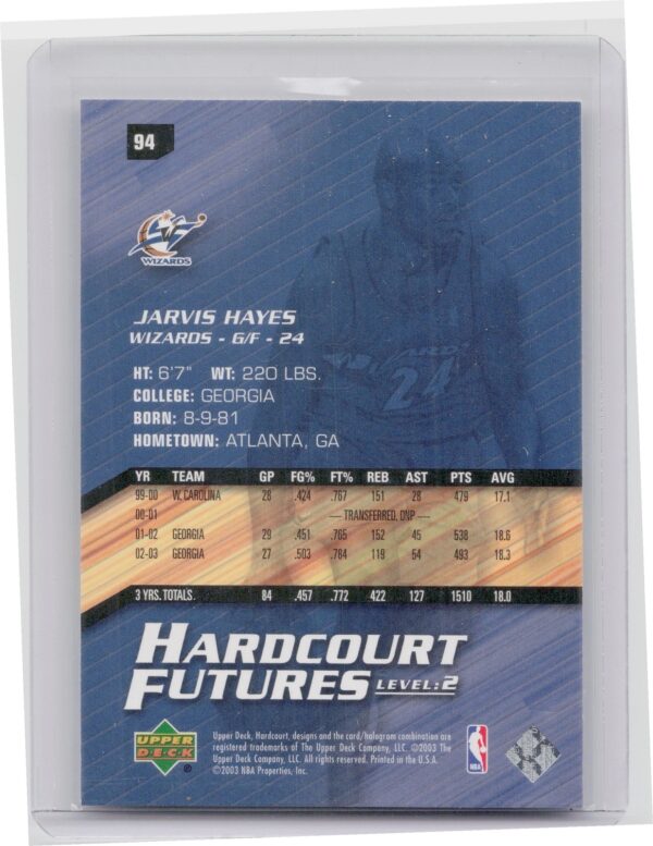 2003-04 Upper Deck Hardcourt Jarvis Hayes RC SN1999 #94 Wizards - Image 3
