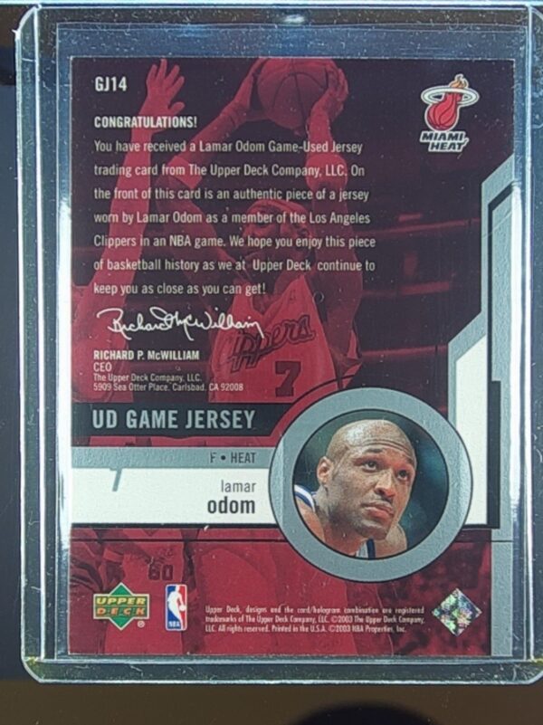 2003-04 Upper Deck Lamar Odom JSY #GJ14 Heat UD Game Jerseys - Image 3