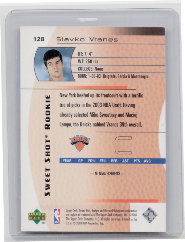 2003-04 Upper Deck Sweet Shot Slavko Vranes RC SN999 #128 Knicks - Image 3