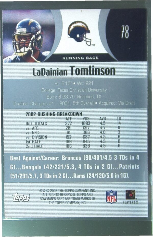 2003 Bowman's Best LaDainian Tomlinson #78 Chargers - Image 3
