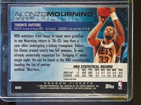 2004-05 Topps Luxury Box Alonzo Mourning Season Tickets #65 Heat - Image 3