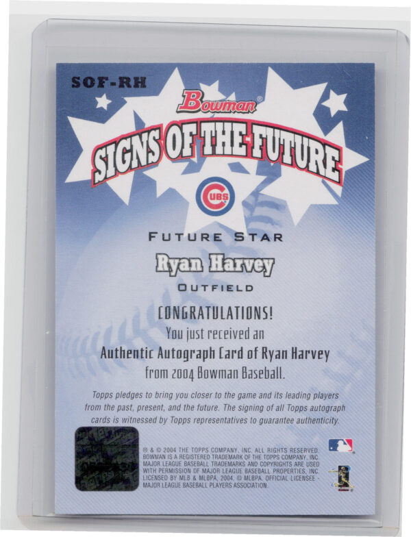 2004 Bowman Ryan Harvey AU #SOF-RH Cubs Signs of the Future - Image 3