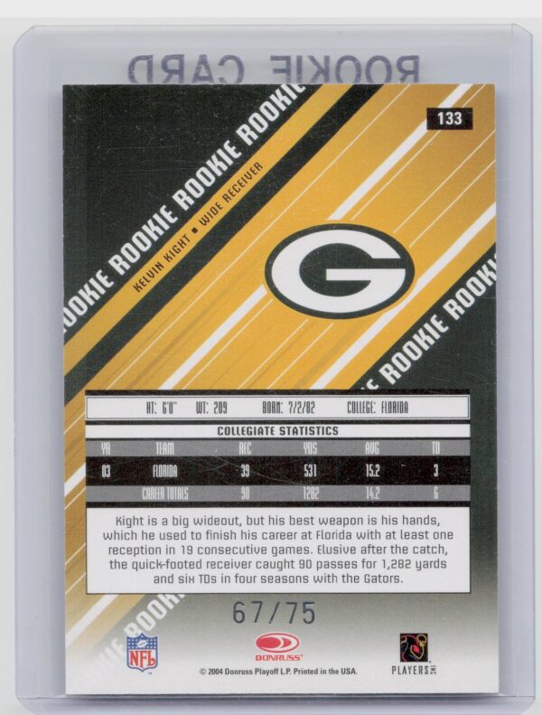 2004 Leaf Rookies & Stars Kelvin Kight Longevity True Blue /75 #133 Packers - Image 3
