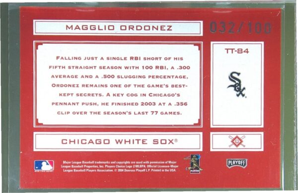 2004 Playoff Absolute Memorabilia Magglio Ordonez /100 #TT-84 Tools of the Trade - Image 3