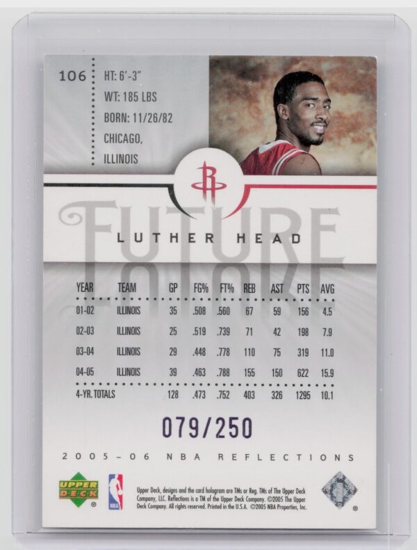 2005-06 Upper Deck Reflections Luther Head Purple SN250 #106 Rockets - Image 3