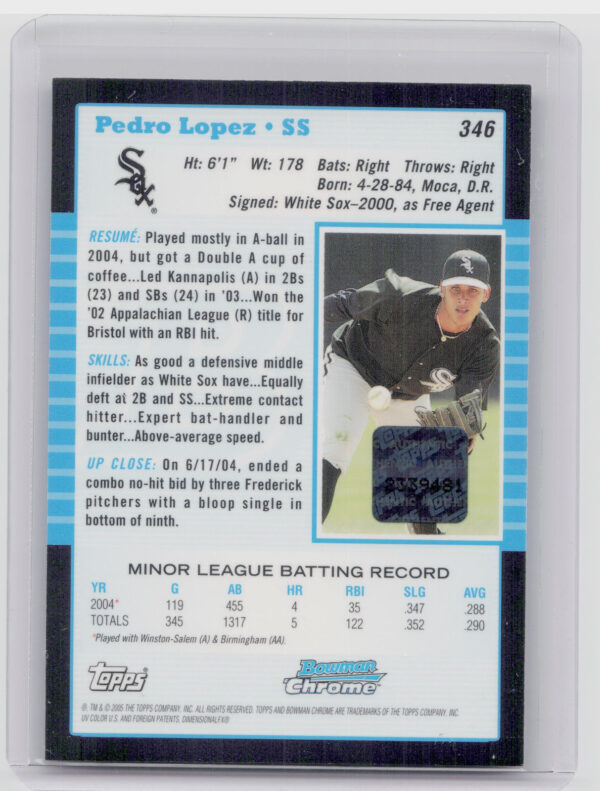 2005 Bowman Chrome Pedro Lopez AU RC #346 Sox - Image 3