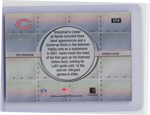 2005 Donruss Elite Rex Grossman / Ciatrick Fason #CT-9 Gators College Ties - Image 3