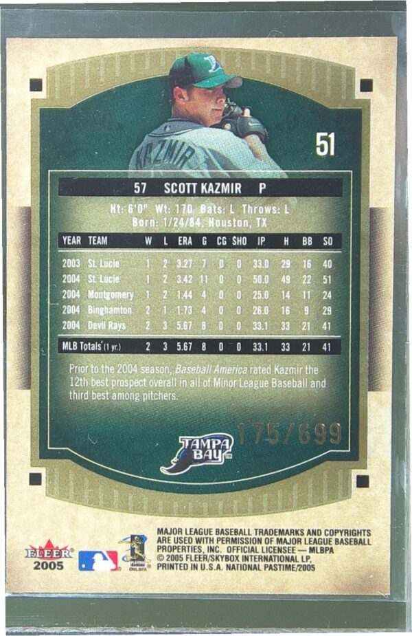 2005 Fleer National Pastime Scott Kazmir /699 #51 Rays - Image 3