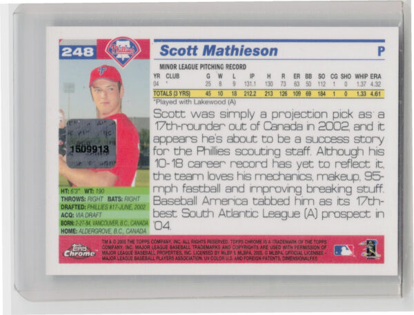 2005 Topps Chrome Scott Mathieson AU RC #248 Phillies - Image 3