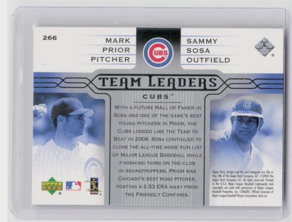 2005 Upper Deck Team Leaders Mark Prior / Sammy Sosa #266 Cubs - Image 3