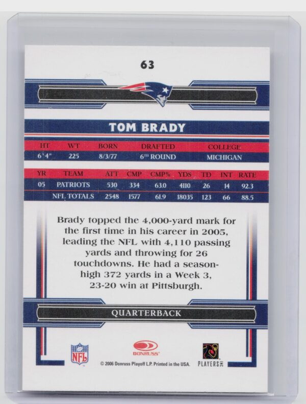 2006 Donruss Threads Tom Brady #63 Patriots - Image 3