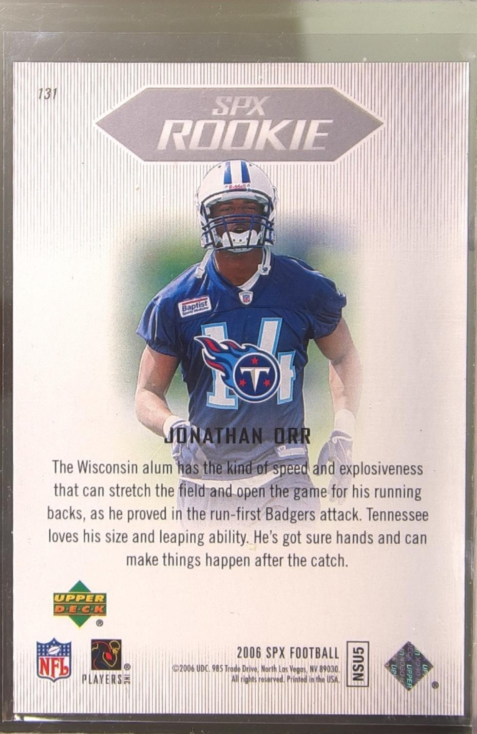 2006 SPx Jonathan Orr /1299 RC #131 Titans - Image 3