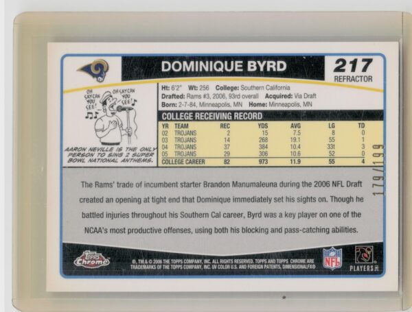 2006 Topps Chrome Dominique Byrd Black Refractors /199 #217 Rams - Image 3